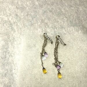 Convertible post or dangle earrings w clear lilac and yellow glass stones